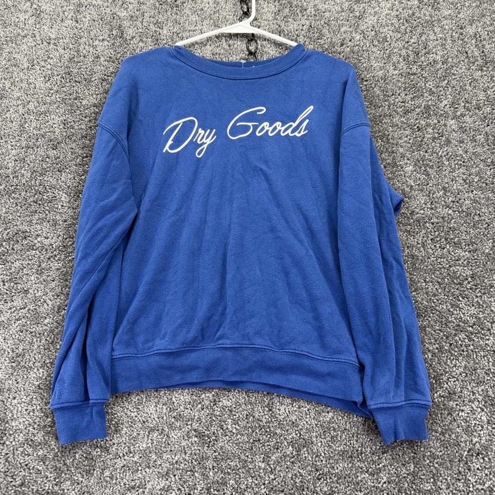Originality. Sweatshirt Womens Small Blue Fleece Pullover Dry Goods Graphic